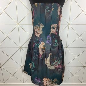 H&M Corset Style Moody Floral Midi Dress With Pockets Size 8